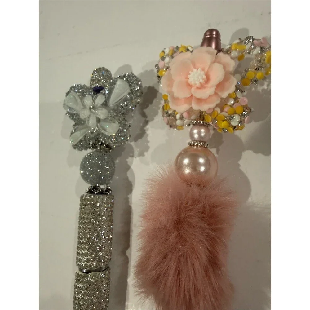 2 set-Handmade Refillable Butterfly Floral Bling Pens pink journal wedding gift